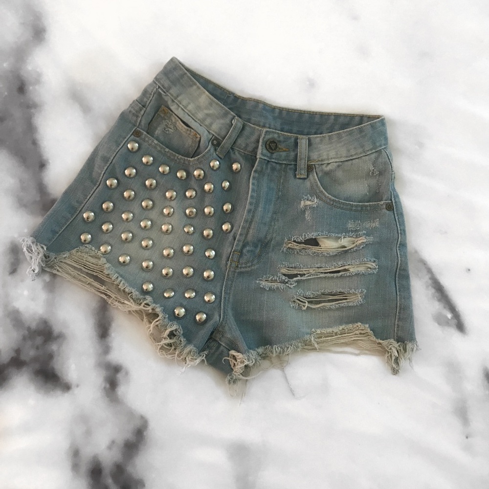 UNIF studded denim shorts